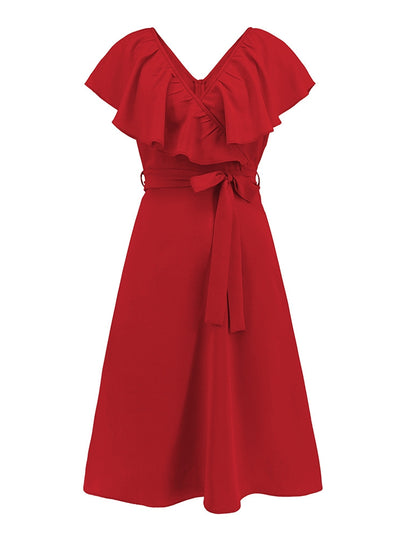 Sexy V-neck Lotus Leaf Sleeve Slim Dress