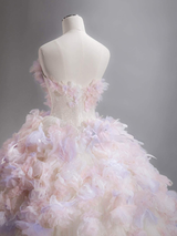 Ball Gown Strapless Tulle 3D Flower Wedding Dress