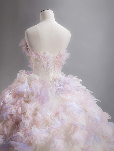 Ball Gown Strapless Tulle 3D Flower Wedding Dress