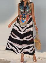 Sleeveless V-neck Retro Animal Print Dress