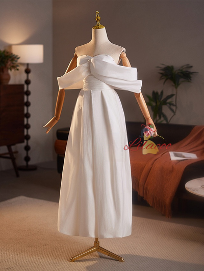 Strapless Ankle Length Pleats Wedding Dress