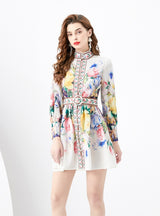 Palace Lantern Sleeve Mini Retro Print Dress