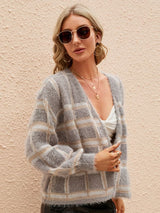 Loose Plaid Knit Cardigan Sweater Coat