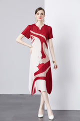 V-neck Summer Short-sleeved Pleated Dress