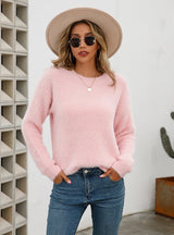Plush Solid Color Long Sleeve Sweater