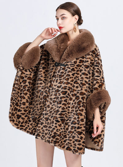 Wool-padded Imitation Rex Rabbit Fur Collar Shawl Cloak
