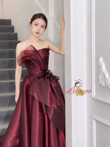 Burgundy Strapless Sleeveless Prom Dress