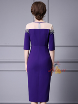 Purple Half Sleeve Beading Mother Of The Bride Dress