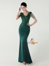 Mermaid V-neck Lace Beading Prom Dress