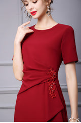 Burgundy Short Sleeve Beading Mother Of The Bride Dress