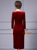 Burgundy Velvet Sequins Mother Of The Bride Dress