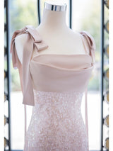 Pink Sequins Straps Prom Dress