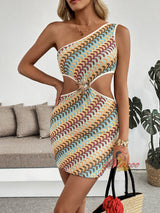 Holiday Style Striped One-shoulder Dress