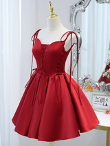 Burgundy Satin Straps Homecoming Dress