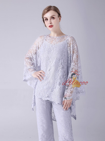 Gray Chiffon Lace 3 Piece Mother Of The Bride Dress