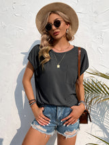 Casual Solid Color Pullover Loose Round Neck Top