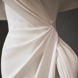 Sexy White Mermaid Satin Pleats Wedding Dress