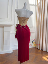 Velvet Lace Straps Pleats Prom Dress