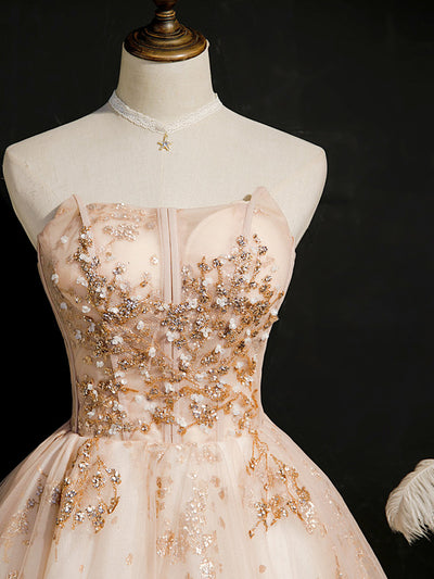 Champagne Tulle Sequins Homecoming Dress