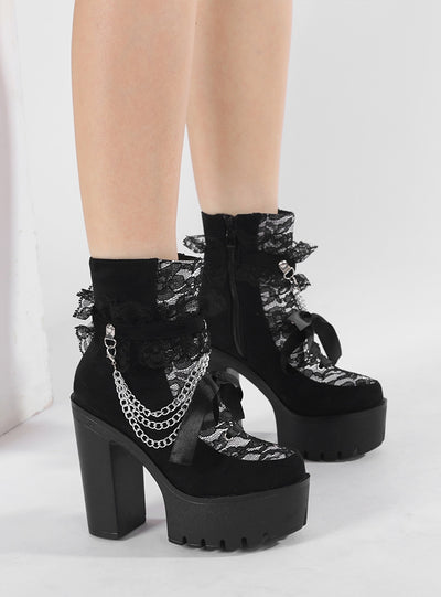 Retro Lace Thick Heel High Heel Booties