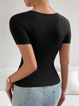 V-neck Slim Short Sleeve Knitted T-shirt