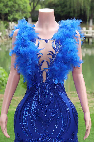 Royal Blue Mermaid Sequins Prom Dress
