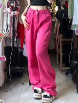 Fuchsia Oversize Straight Pants Jeans