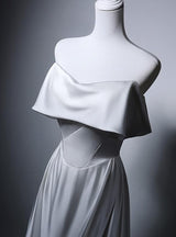 A-Line White Satin Off the Shoulder Wedding Dress