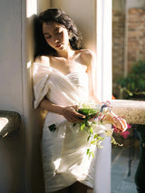 White Satin Pleats Short Wedding Dress