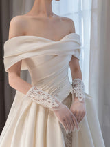 Ivory White Satin Lace Beading Wedding Dress