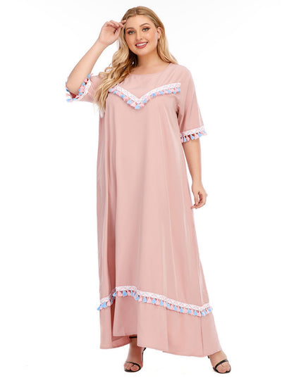 Loose Fringed Short-sleeved Dress