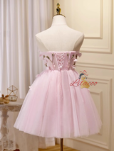 Pink Tulle 3D Flower Homecoming Dress