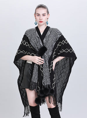Scarf Wool Ball Knit Cardigan Shawl Cloak