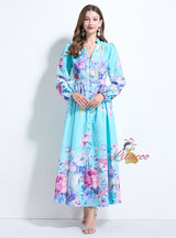 Fashion Printed Lantern Sleeve Dress