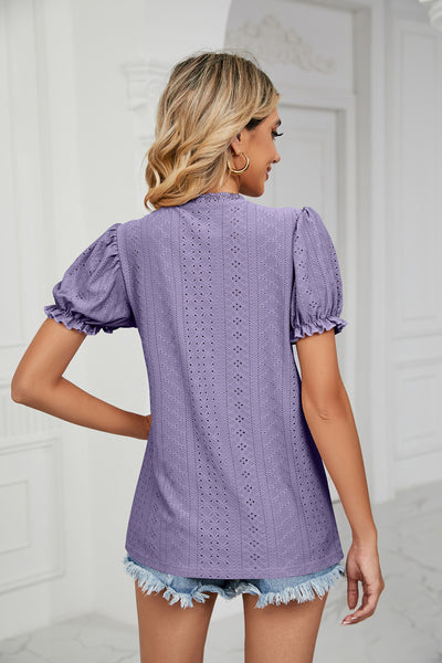 Lace Stitching Hollow V-neck T-shirt