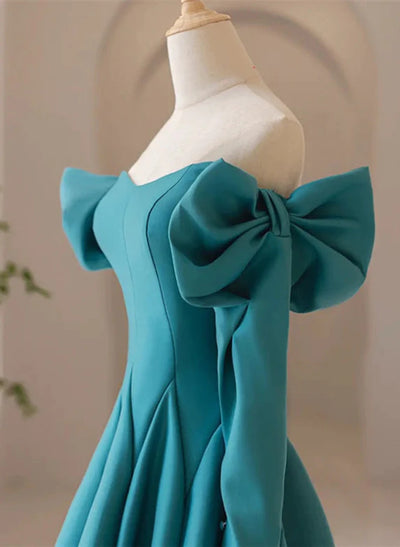 Blue Long Sleeve Off the Shoulder Prom Dress