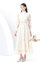 Embroidered Lantern Sleeves Lace Dress