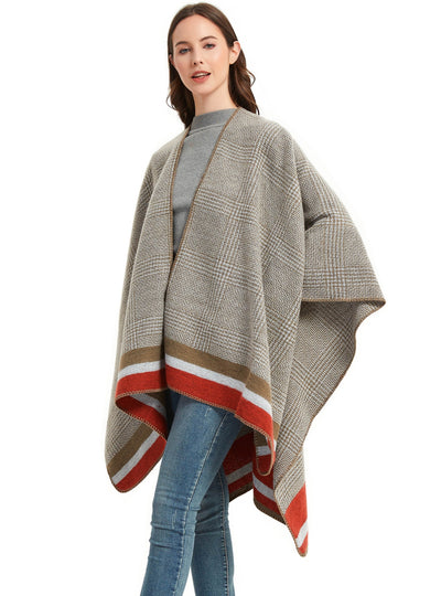 Plaid Split Shawl Ladies' Cloak