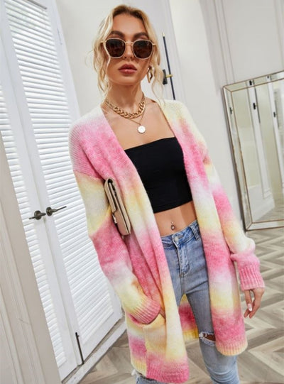 Rainbow Tie-dyed Long Sweater Coat