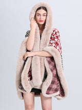 Hooded Jacquard Wool-like Collar Fringed Cloak Shawl
