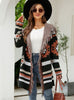Loose Hooded Coat Tassel Geometric Jacquard Sweater Cardigan
