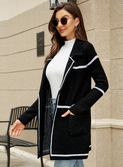 Long Sleeve Suit Collar Slim Long Sweater Coat