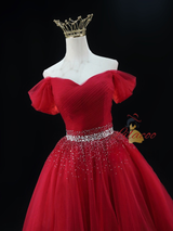 Burgundy Tulle Pleats Beading Sequins Homecoming Dress