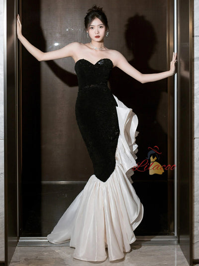Black Mermaid Sequins Sweetheart Prom Dress