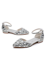 Leisure Pointed Low Heel Rhinestone Bride Shoes