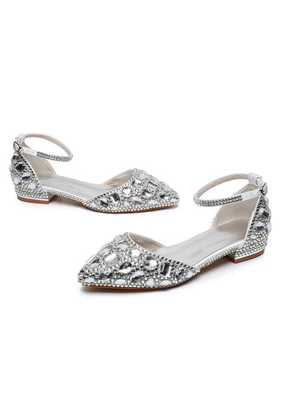 Leisure Pointed Low Heel Rhinestone Bride Shoes