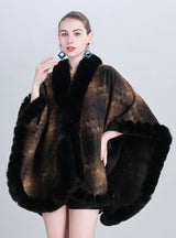 Plaid Padded Fur Collar Shawl Cloak