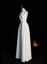 White V-neck Sleeveless Prom Dress