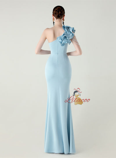 Mermaid One Shoulder Split Beading Prom Dress