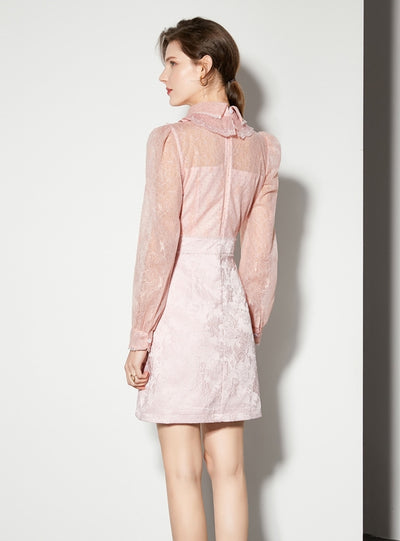 Pink Gauze Long Sleeve Dress